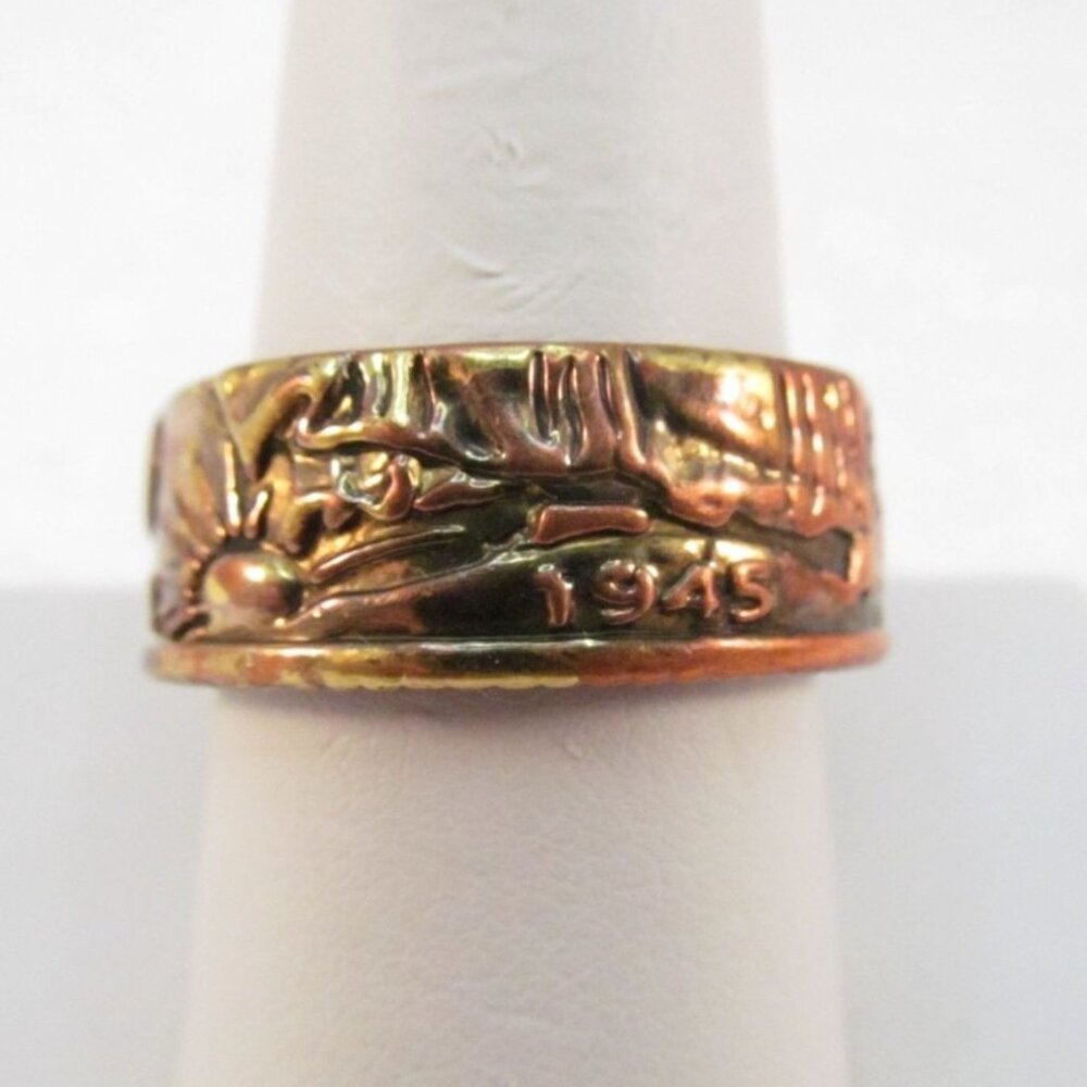 Replica 1945 Copper Walking Liberty Half Dollar Coin Band Ring Size 10.25 - 10.5
